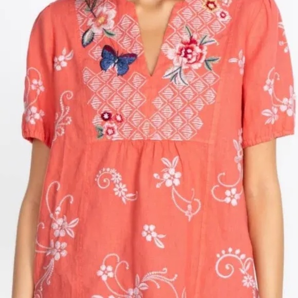 Johnny Was Coral Embroidered Boho Blouse Sz L - Picture 1 of 4
